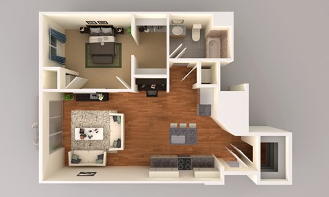 Floor plan for 1 bed, 1 bath, 835 sqft